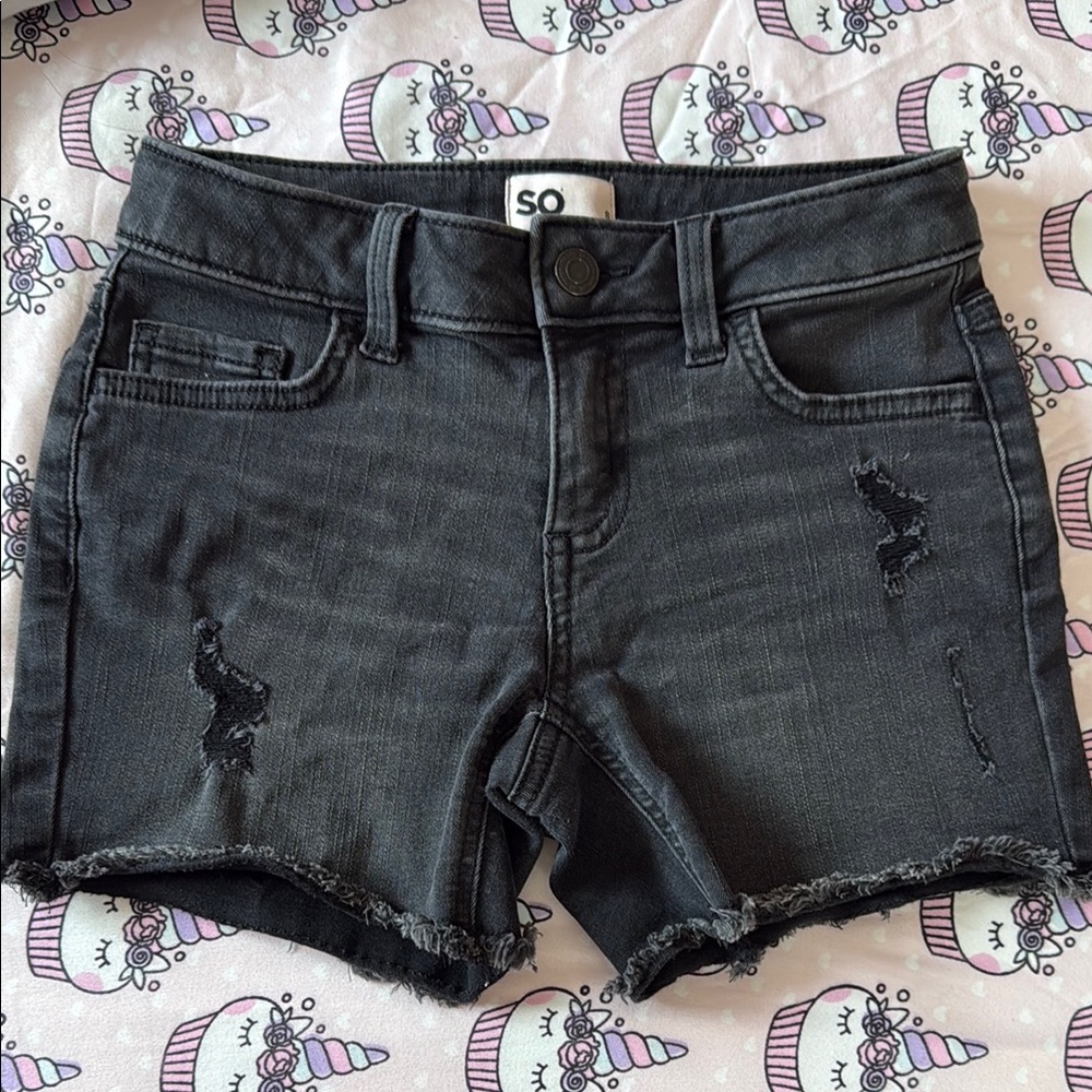 SO Black Distressed Jean Shorts with Frayed Hem